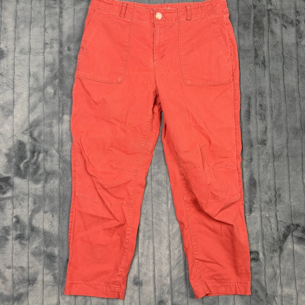 Loft Womens Utility Pants Coral Red Straight Leg Patch Pockets Size 10